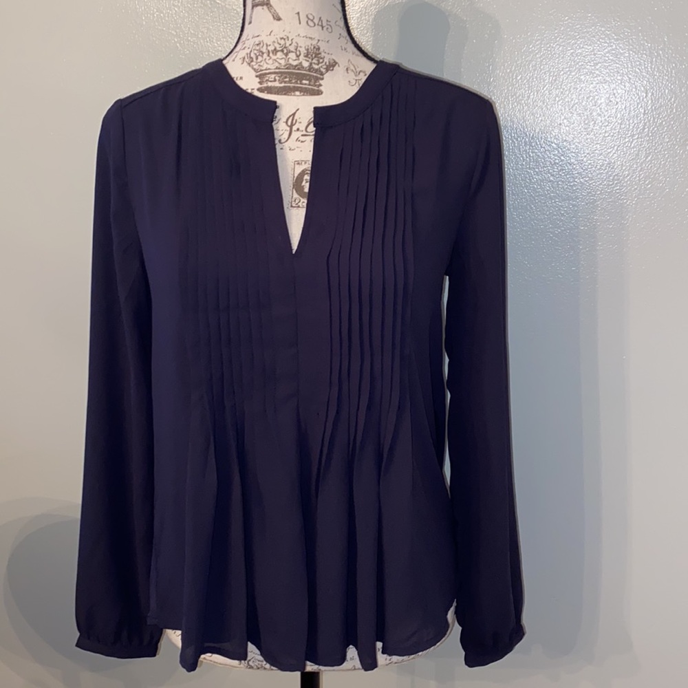 Ann Taylor Pleated Tunic Top XS Blue